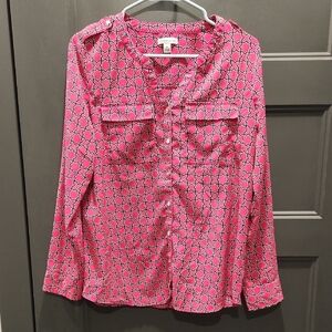Pink Patterned Button-Up Blouse